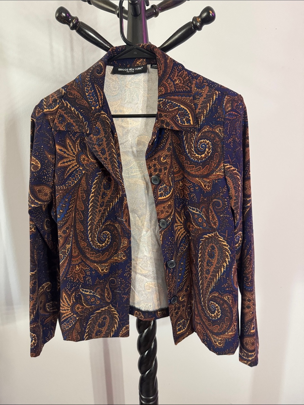 Briggs New York Navy and Brown Paisley Button-Front Shacket